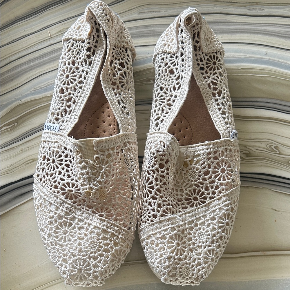 Toms Crochet Slip-On Flats in Light Beige